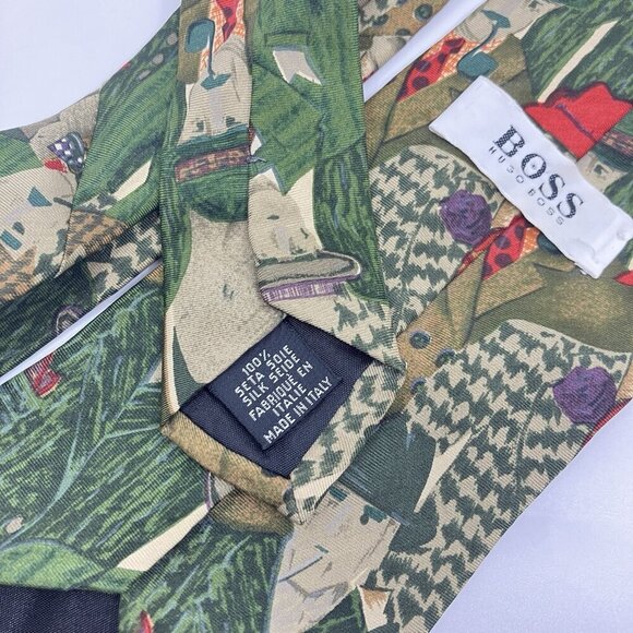 Boss by Hugo Boss Silk Neck Tie Mens Green Made in Italy - Picture 5 of 7